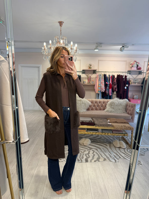 INDIA FAUX FUR POCKET WAISTCOAT BROWN