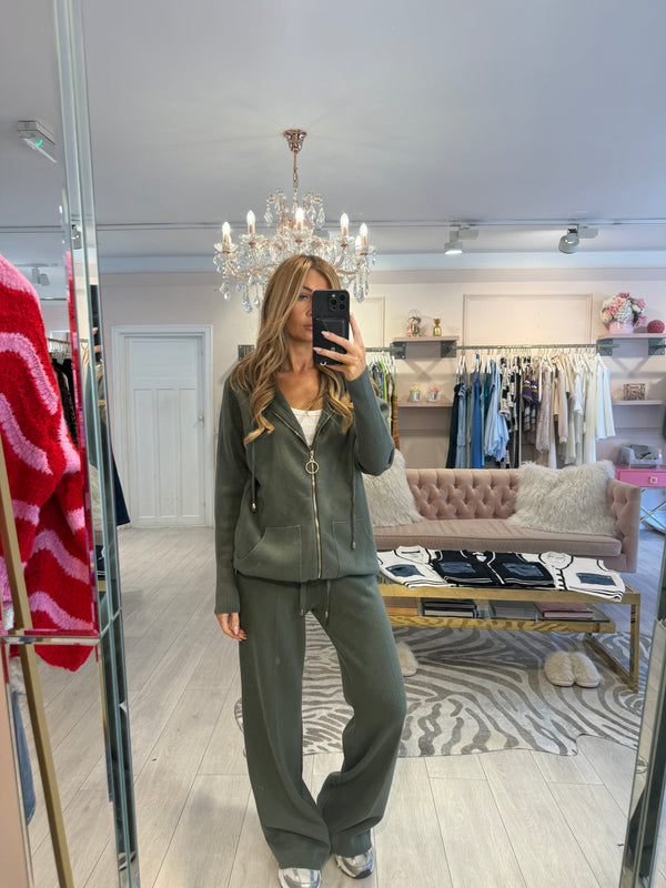 JAMIE ZIP THROUGH KNIT HOODY SET KHAKI