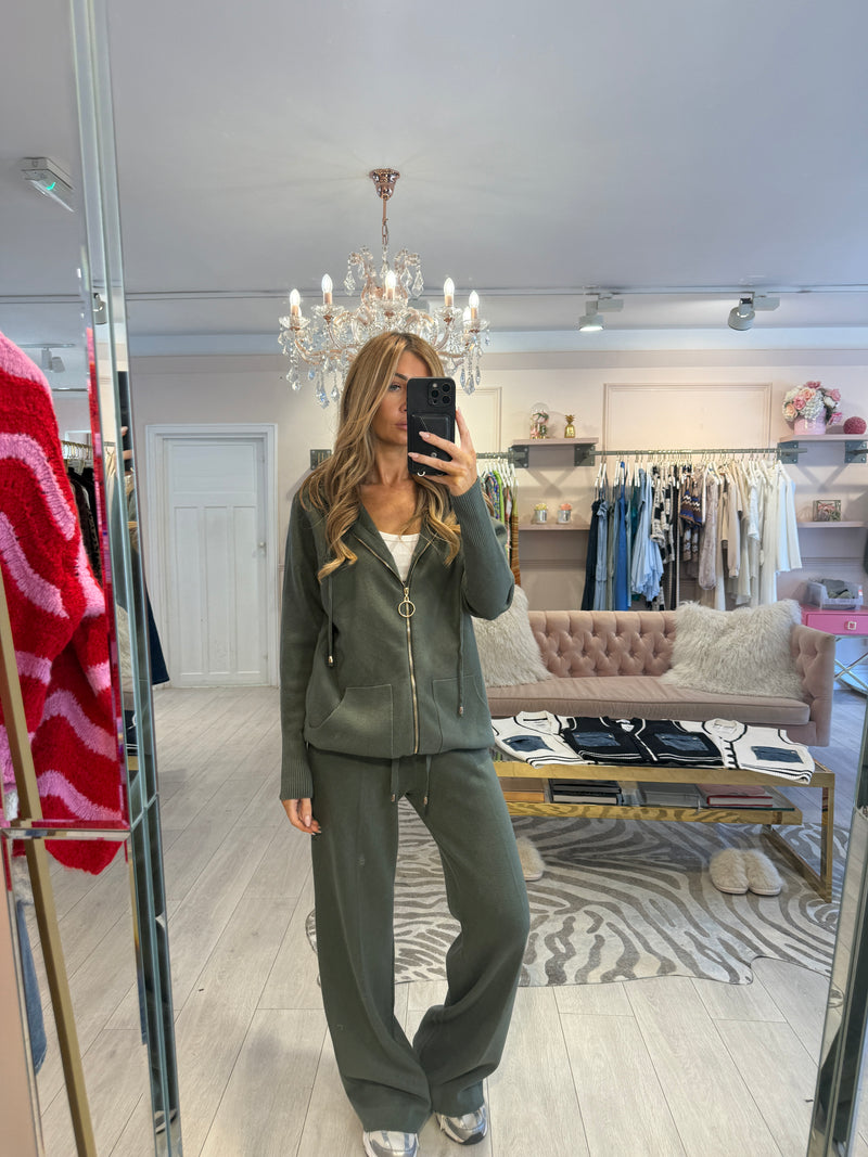 JAMIE ZIP THROUGH KNIT HOODY SET KHAKI