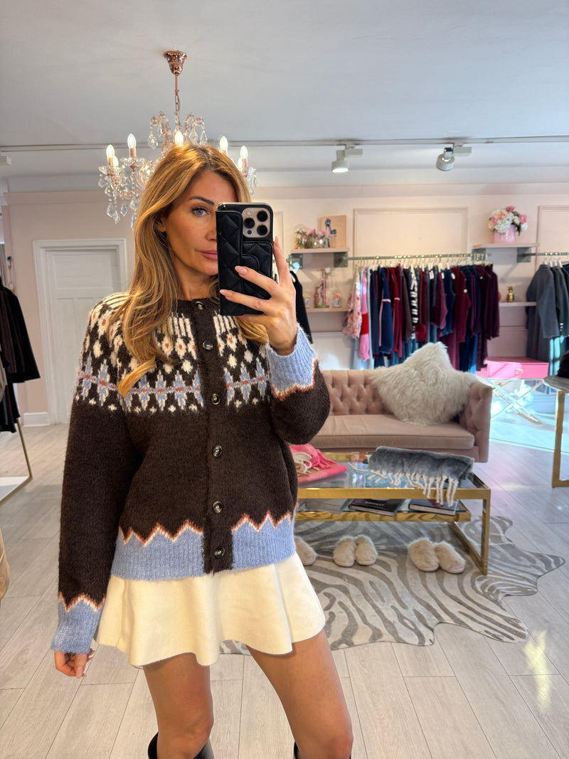 NORDIC PATTERNED CARDIGAN BROWN