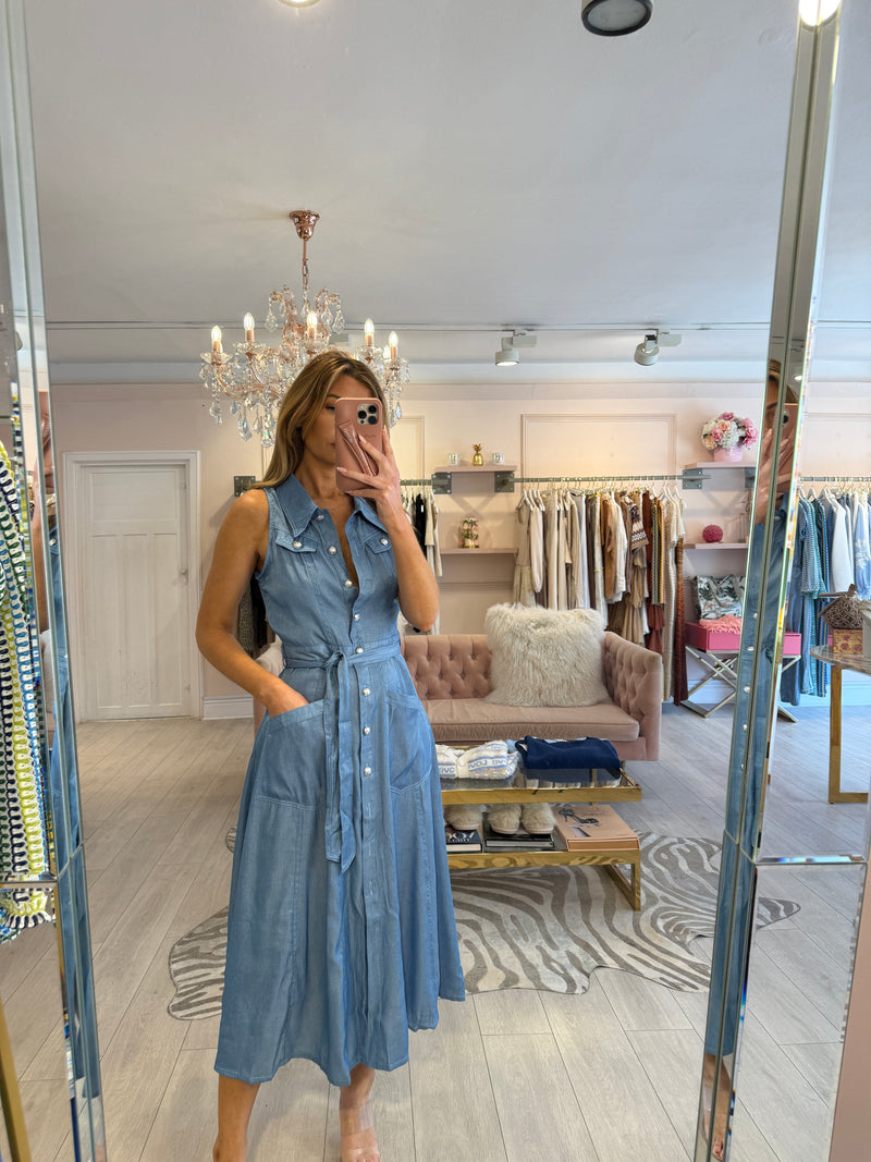 ADRIANNA DENIM LOOK COLLARED DRESS