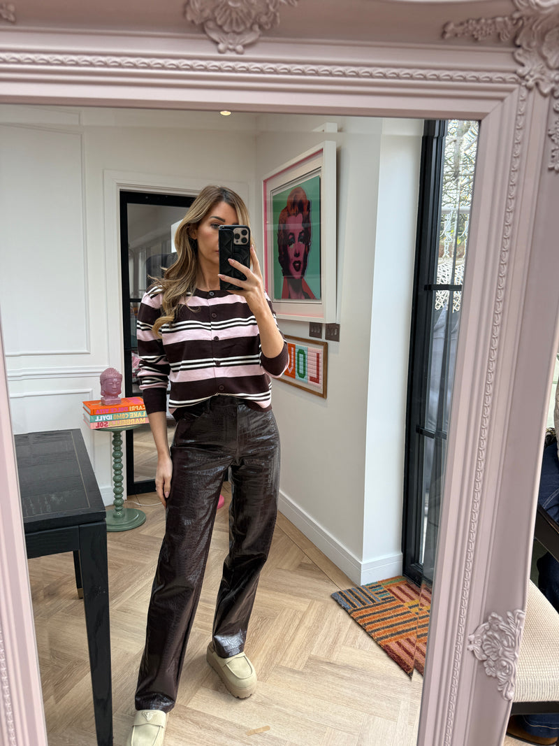 KERRIE STRIPE CARDIGAN PINK/CHOCOLATE