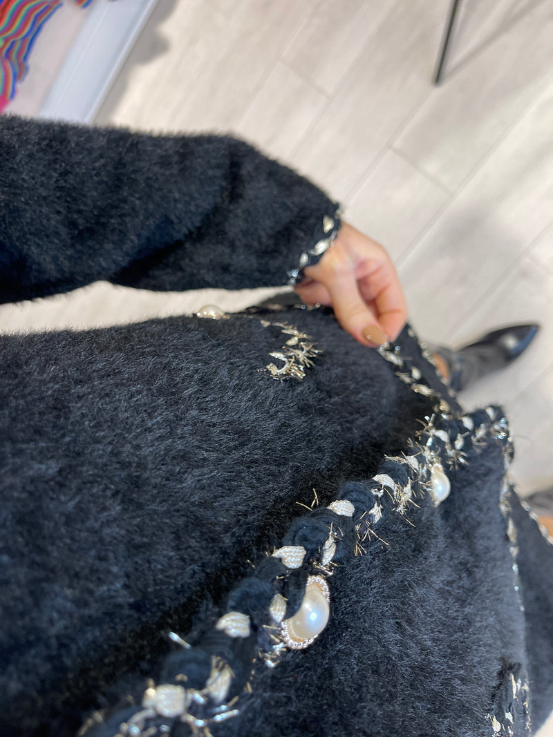 KIKI BLACK KNITTED SKIRT AND CARDIGAN SET