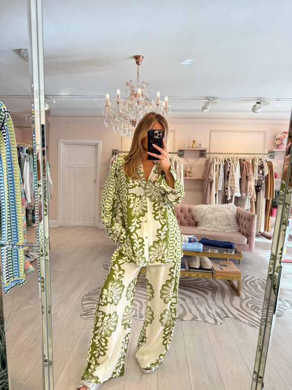 AVA PRINTED TROUSER SET GREEN