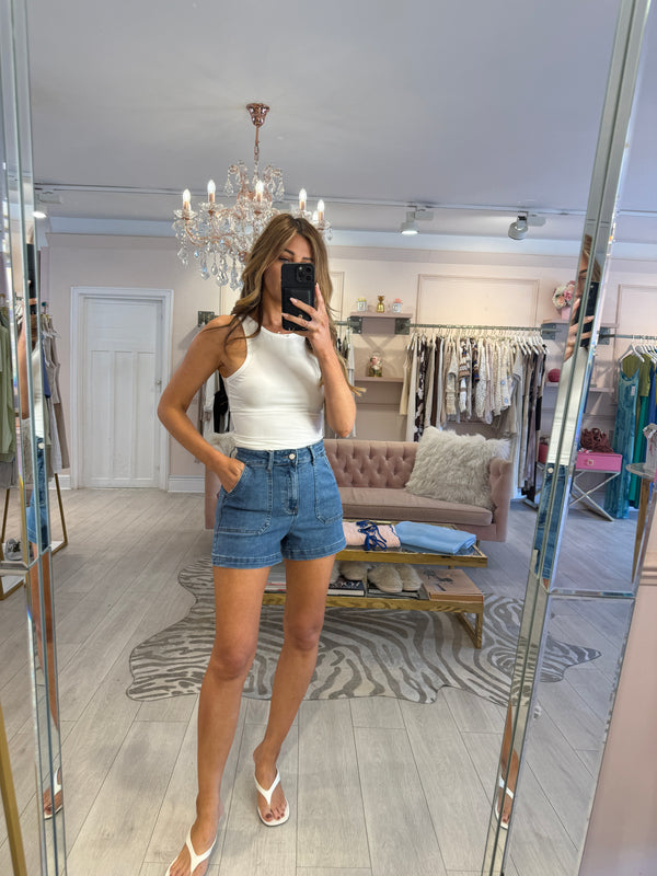 DANI DENIM HIGH WAISTED SHORTS BLUE