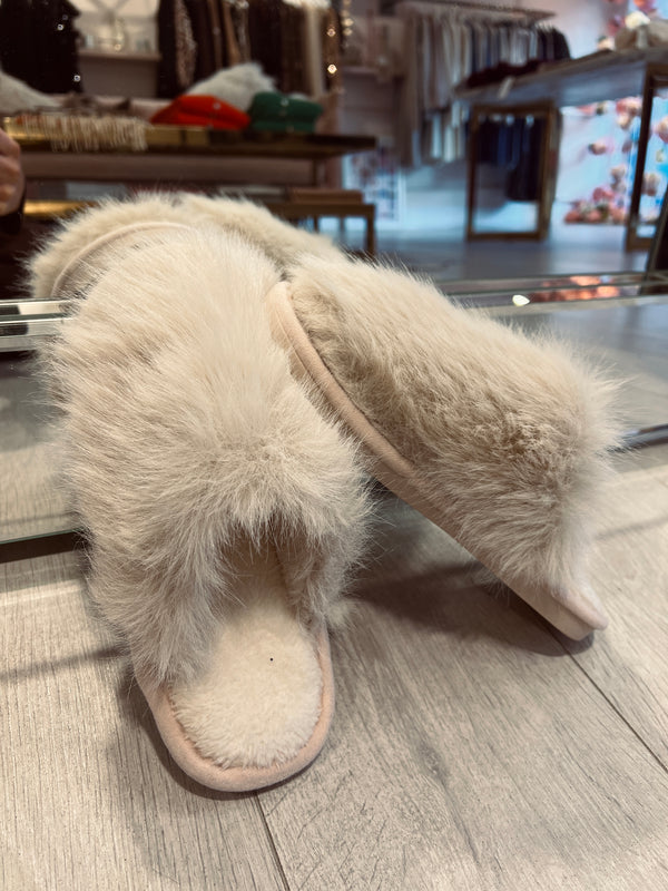 FAUX FUR SLIPPERS IVORY