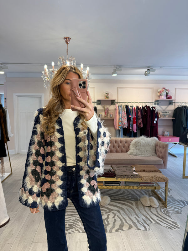 CASSIDY OPEN KNIT FLUFFY CARDIGAN NAVY