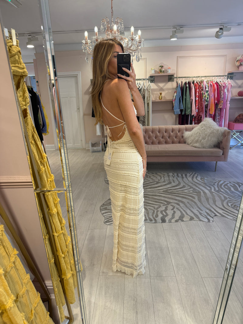 JENNIFER LACE EFFECT HALTERNECK DRESS CREAM