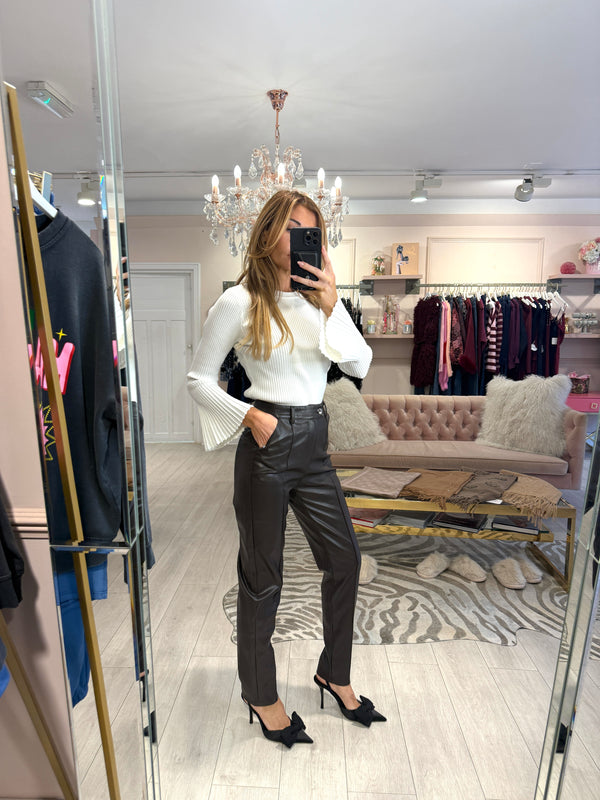 MARGOT FAUX LEATHER TAPERED TROUSERS BROWN