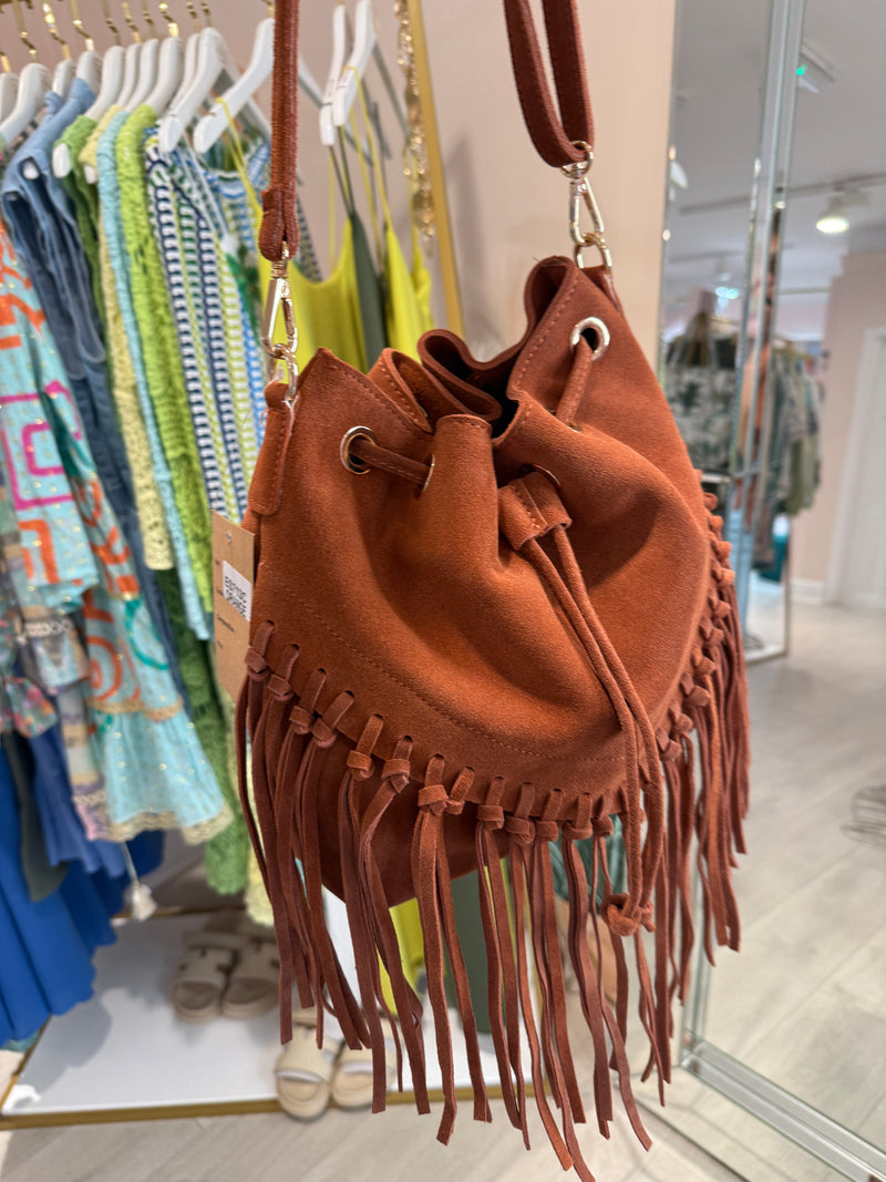 SUEDE FRINGE TASSEL MESSENGER BAG RUST