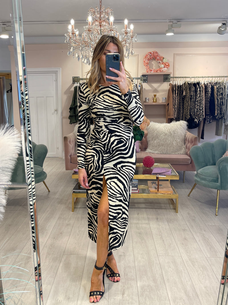NORA CREAM CUT OUT ZEBRA DRESS