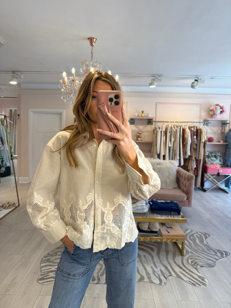 IMOGEN LUREX STRIPE LACE TRIM SHIRT