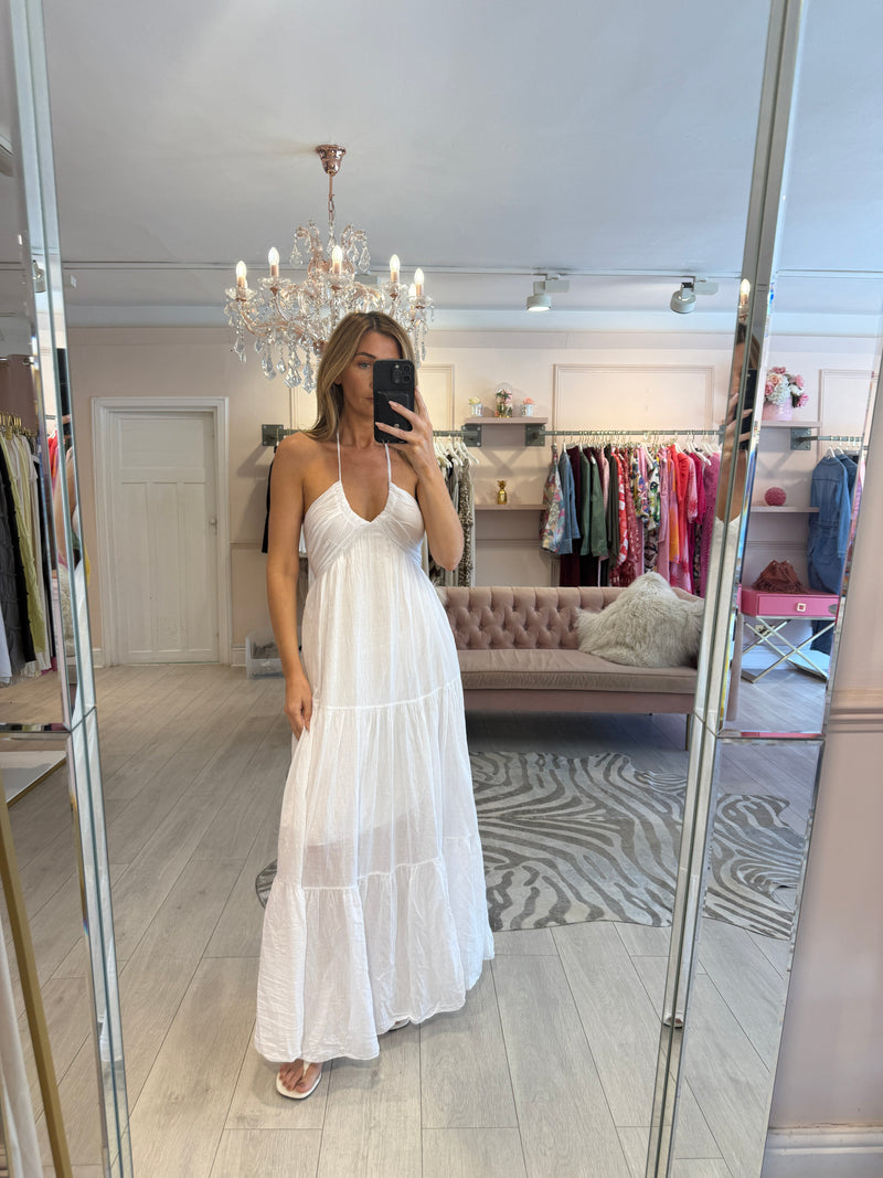 ANAIS COTTON HALTER MAXI DRESS WHITE