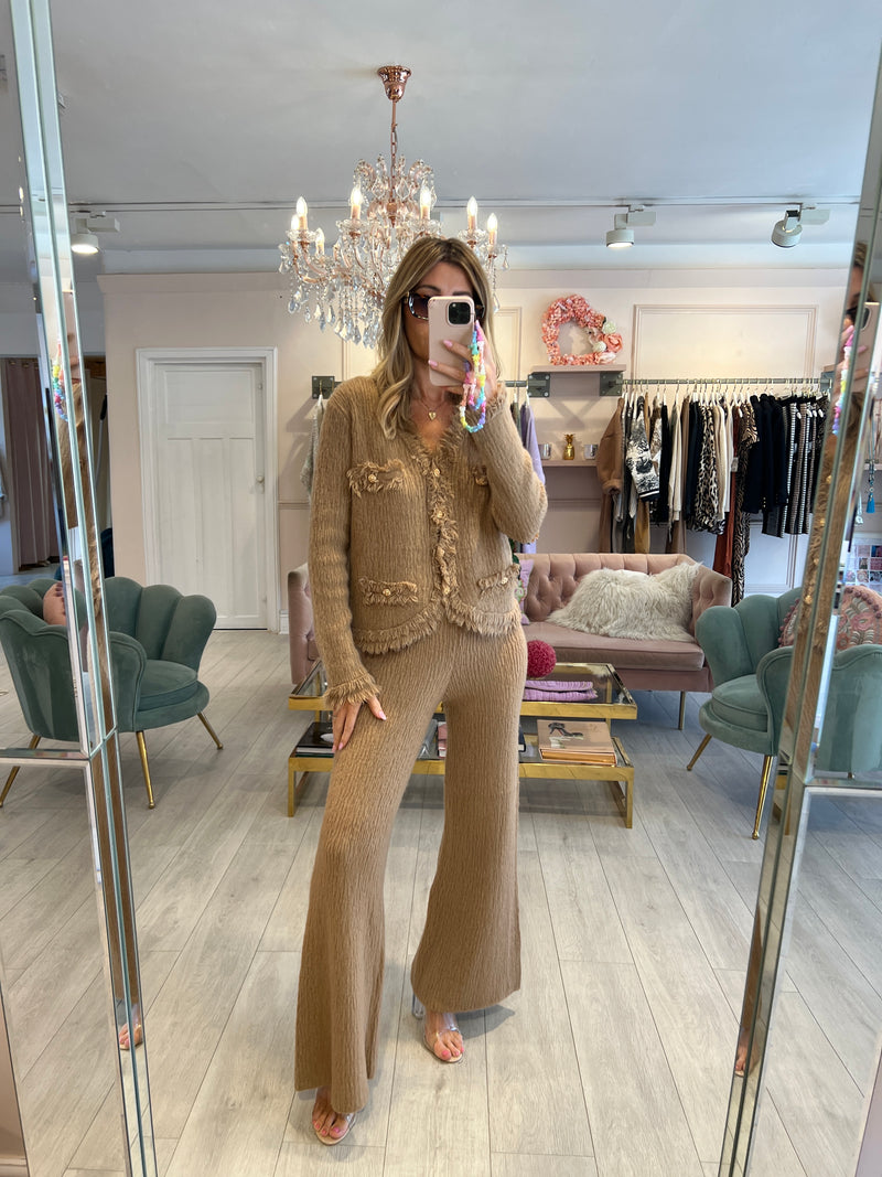 KOKO CAMEL KNIT TROUSER & CARDIGAN SET