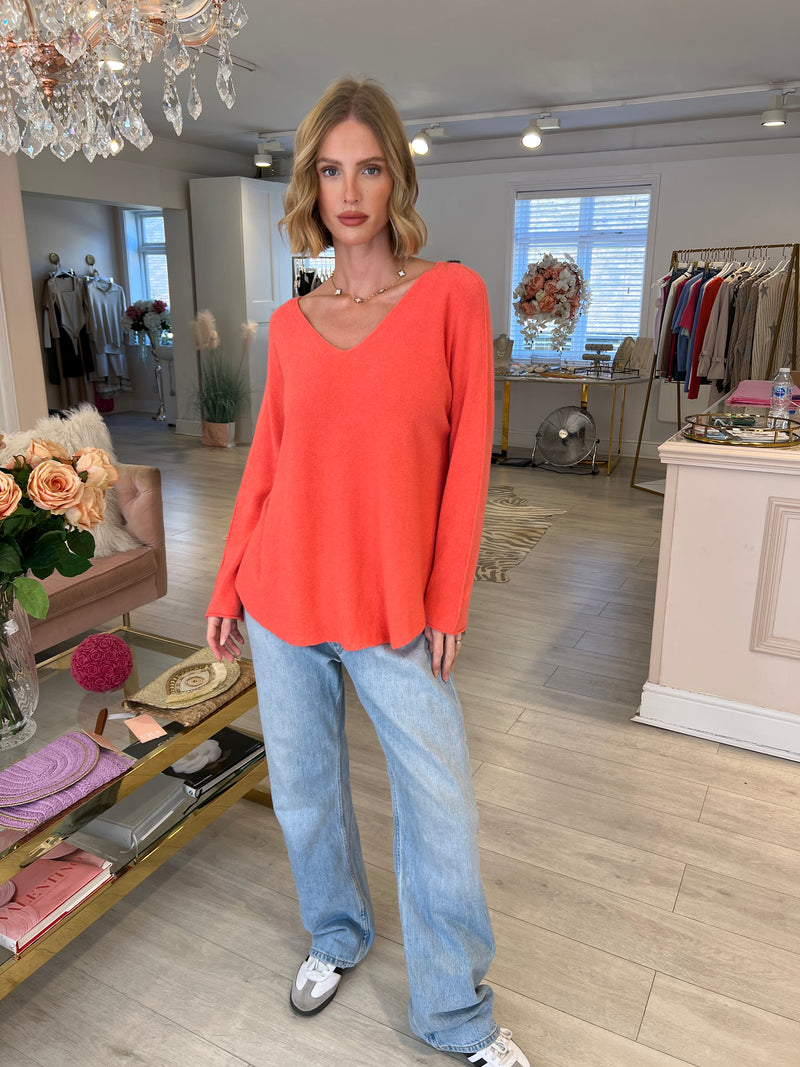 ROSA VNECK KNITTED JUMPER CORAL