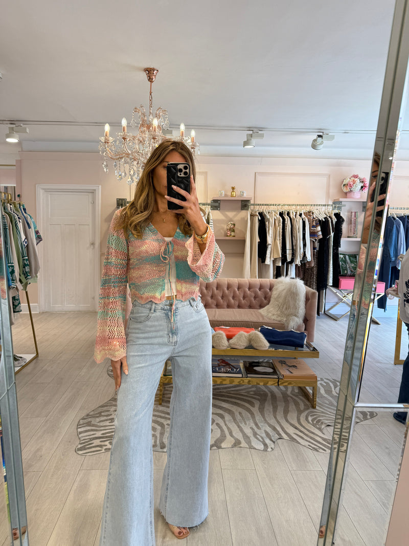MIKAYLA TIE KNIT CARDIGAN SUNSET PASTEL PINK
