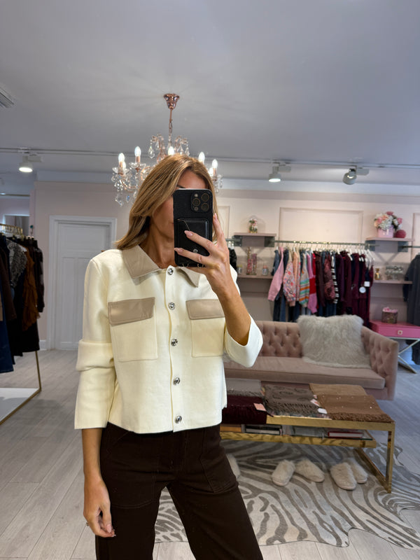 ERICA TWO POCKET CROPPED CARDIGAN CREAM