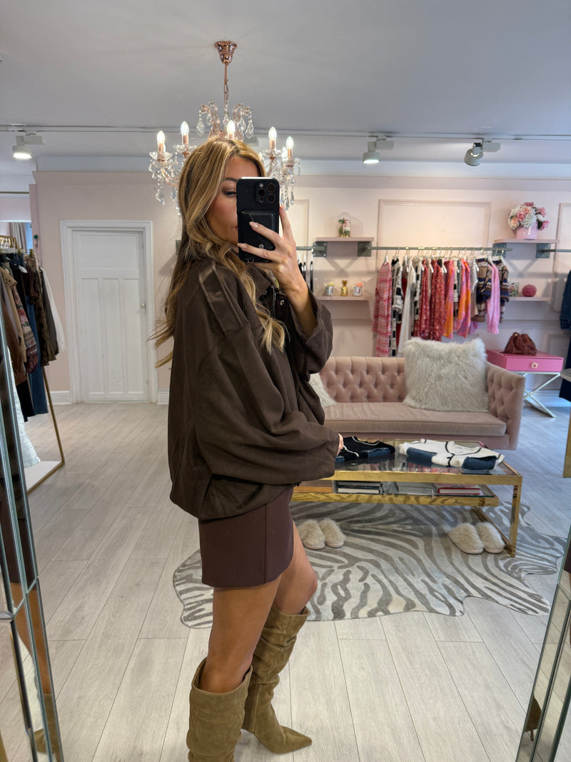 NEVE FAUX SUEDE BOMBER JACKET BROWN