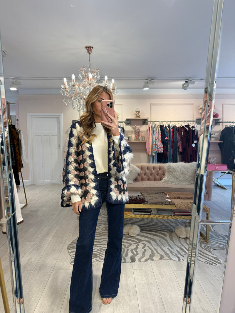 CASSIDY OPEN KNIT FLUFFY CARDIGAN NAVY
