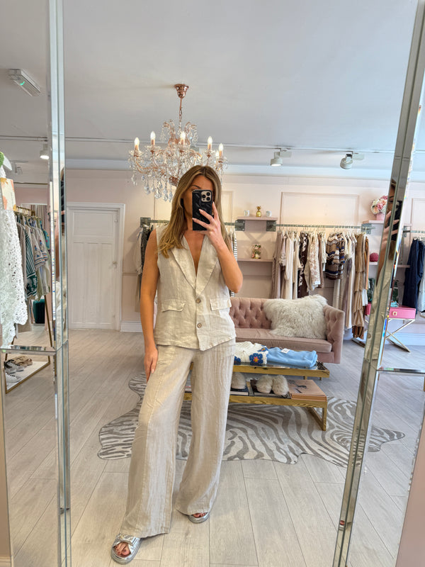 MILA LINEN STONE WAISTCOAT & TRS SET