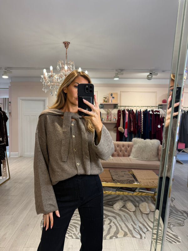 RAY SCARF CARDIGAN TAUPE