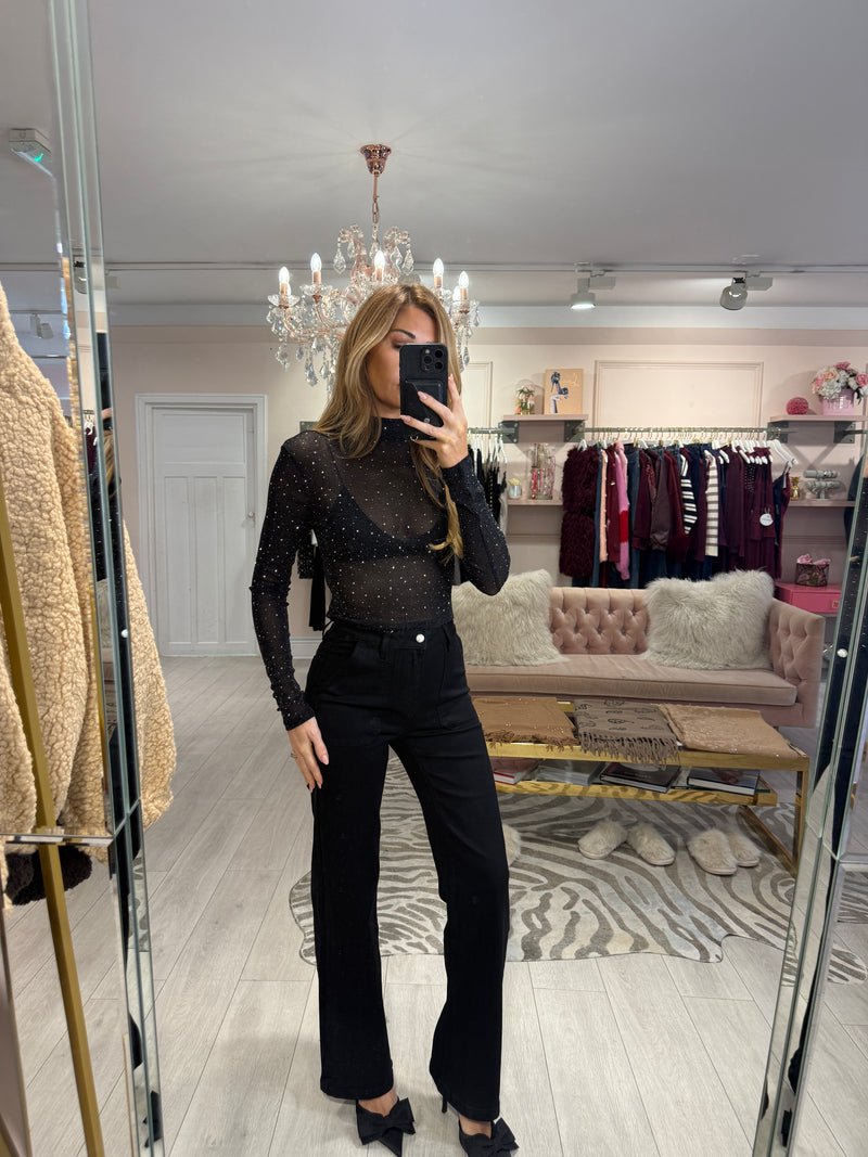 CHANTELLE EMBELLISHED LONG SLEEVE MESH TOP