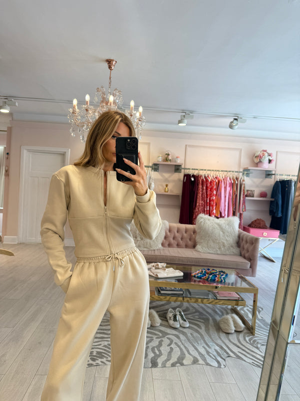 RUBY FITTED BOMBER TOP & TRS SET BEIGE