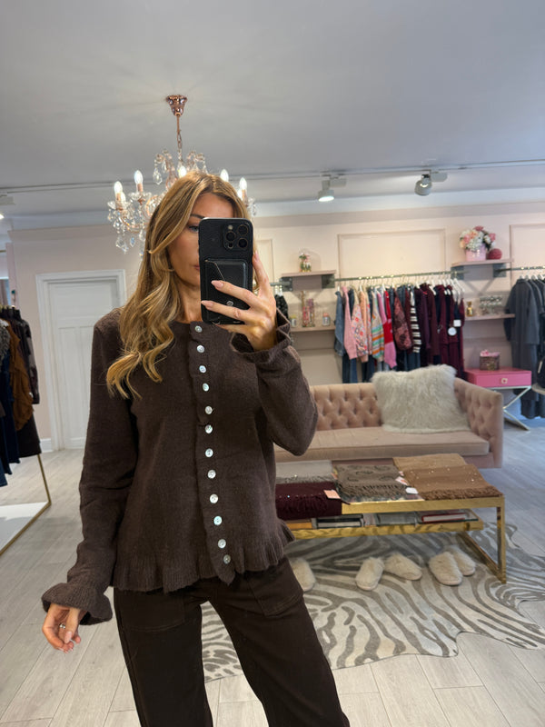 ESTHER RUFFLE TRIM CARDIGAN BROWN