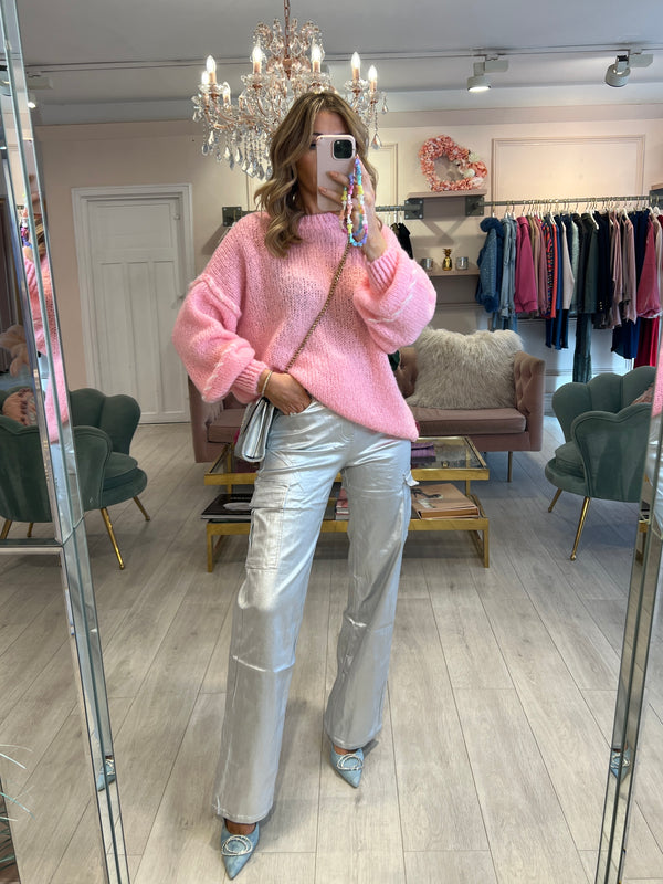 SILVER COATED STRAIGHT CARGO TROUSERS