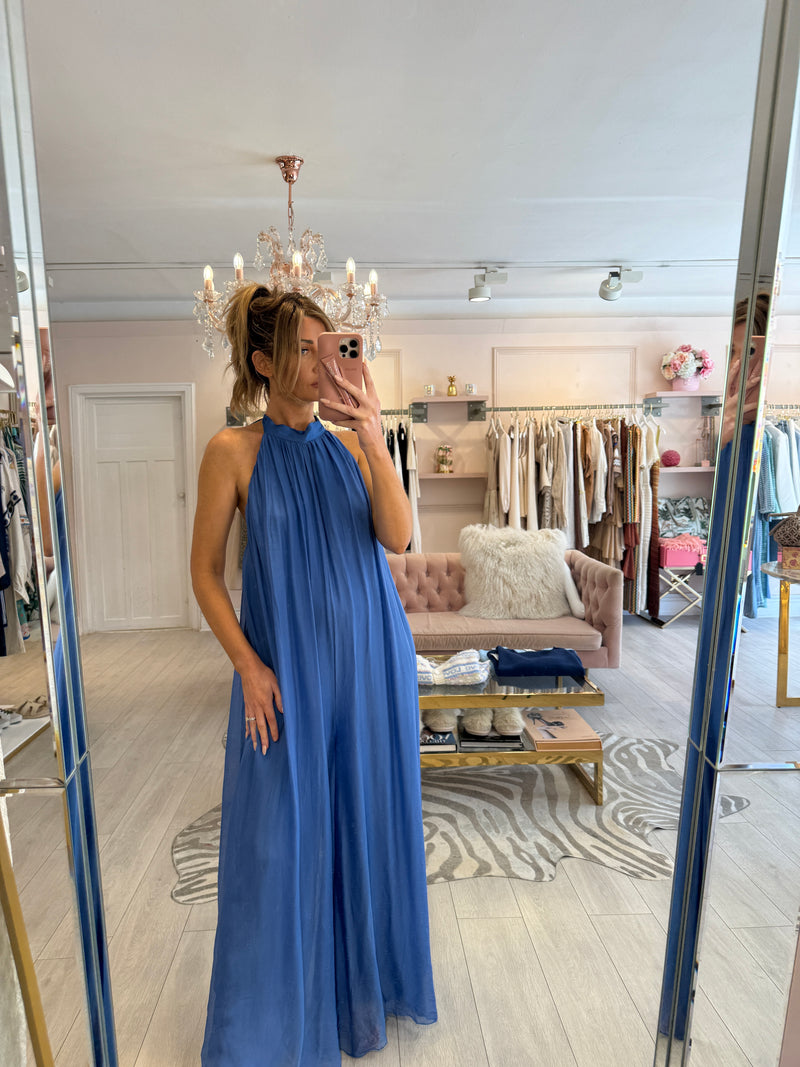 DION SILK MIX JUMPSUIT BLUE