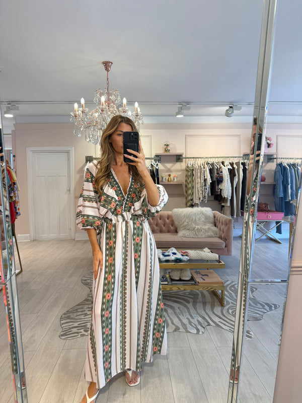 AZTEC GREEN V NECK DRESS