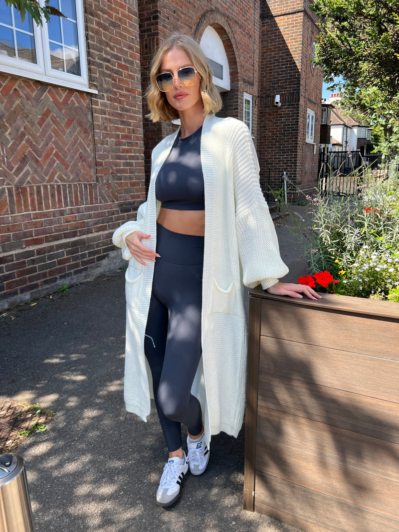 ALBA CREAM BALLOON SLEEVE KNIT MAXI CARDI