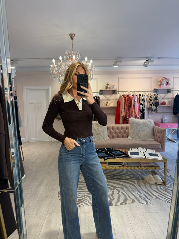 BELLA FINE KNIT TOP BROWN