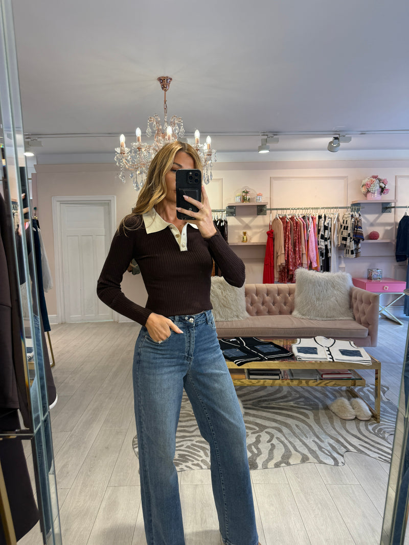 BELLA FINE KNIT TOP BROWN