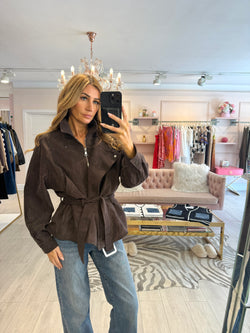 ALESIA FAUX SUEDE BIKER JACKET BROWN