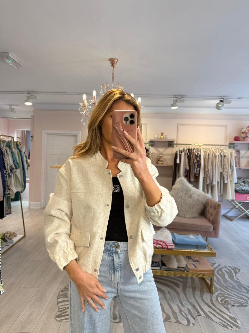 COVE LINEN BLEND FABRIC BOMBER JACKET