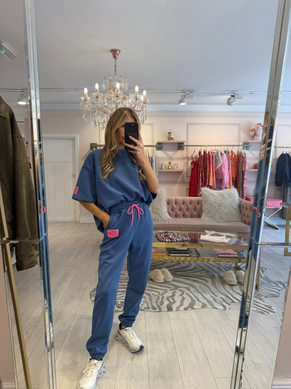 OVERSIZED SLOGAN TEE & JOGGER SET BLUE