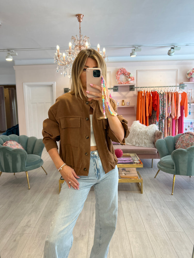 BROWN CORD BUTTON DOWN BOMBER JACKET