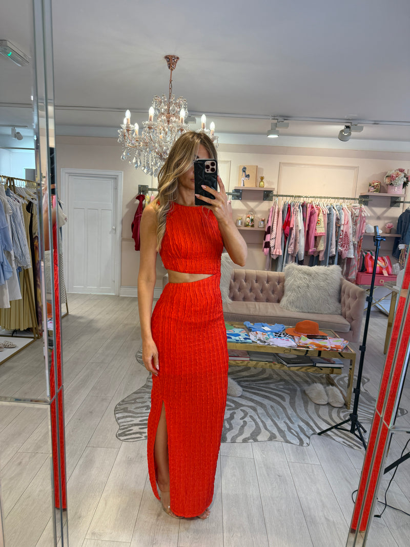 midi side waist cut out dress Jess Halter Knit Cutout Midi Dress