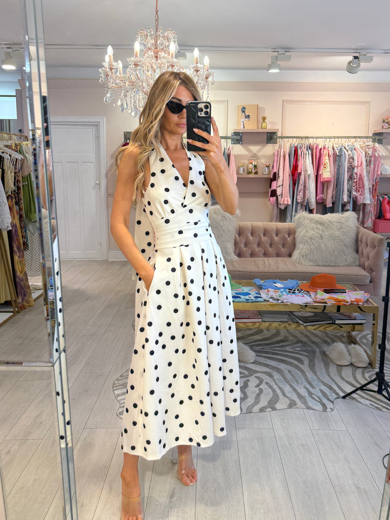 ORLA POLKA DOT MIDI DRESS CREAM EBA. ORLA POLKA DOT MIDI DRESS CREAM EBA.