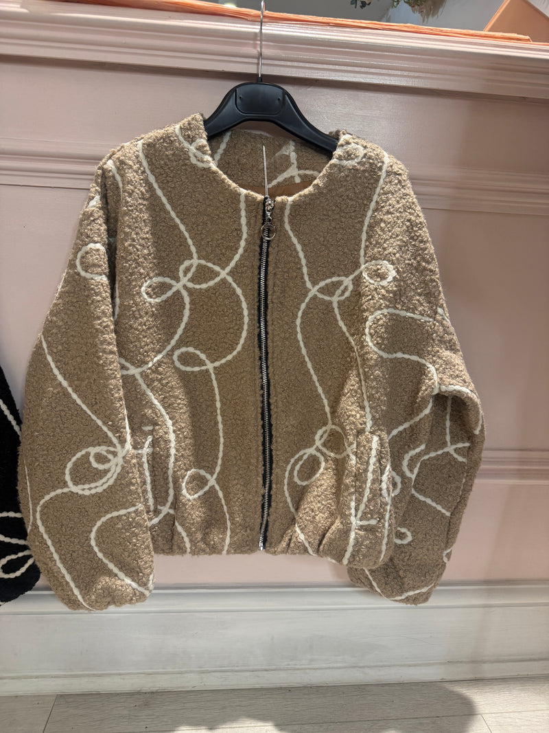 HAYLEY EMBROIDERED BOUCLE BOMBER CAMEL