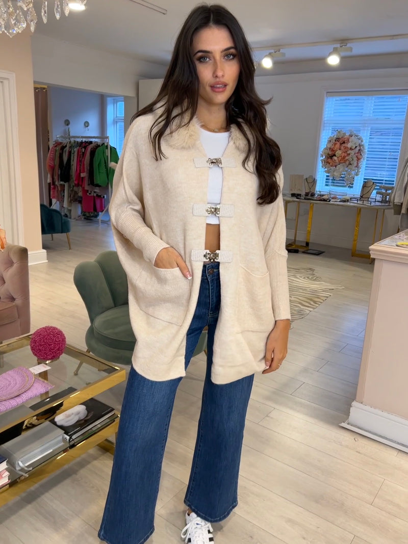 LILY FAUX FUR TRIM CARDIGAN CREAM