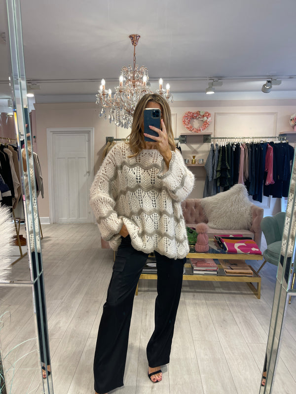 ANGIE SCALLOPED KNIT JUMPER BEIGE&TAUPE