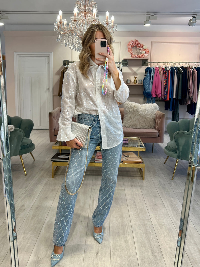 DIVA WHITE SEQUIN BLOUSE