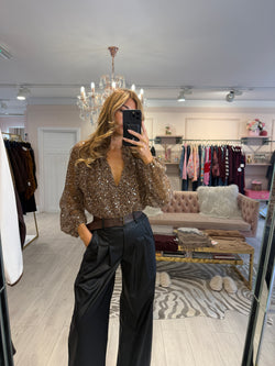 AMAYA GOLD SEQUIN CROCHET KNIT TOP