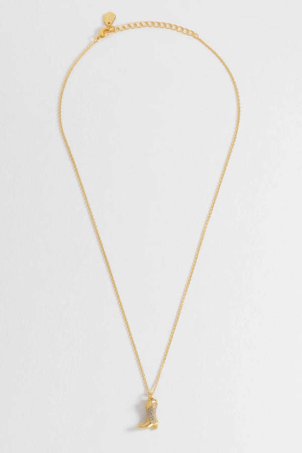 ESTELLA BARTLETT PAVE COWBOY BOOT NECKLACE GOLD PLATED