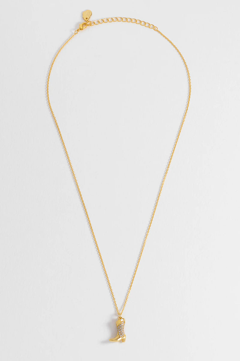 ESTELLA BARTLETT PAVE COWBOY BOOT NECKLACE GOLD PLATED