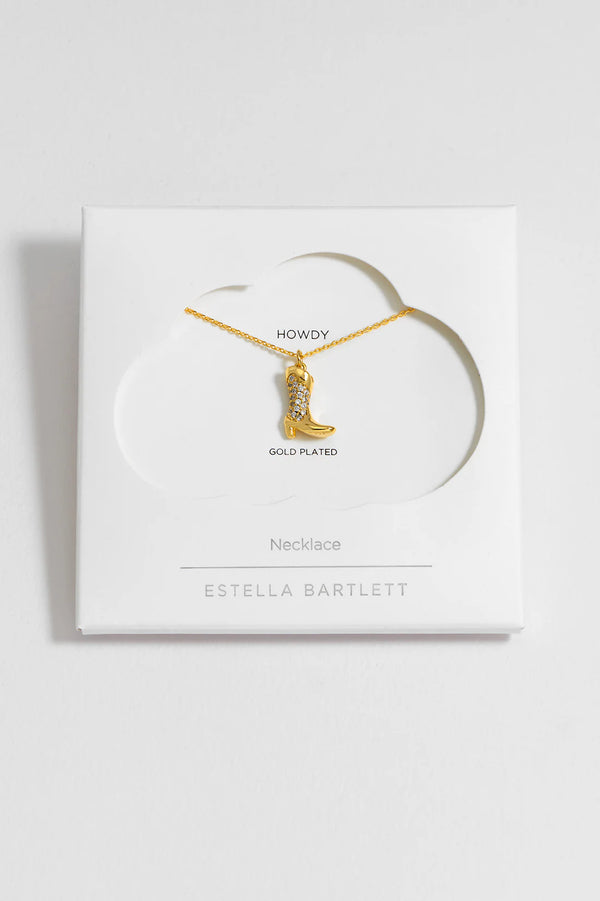 ESTELLA BARTLETT PAVE COWBOY BOOT NECKLACE GOLD PLATED
