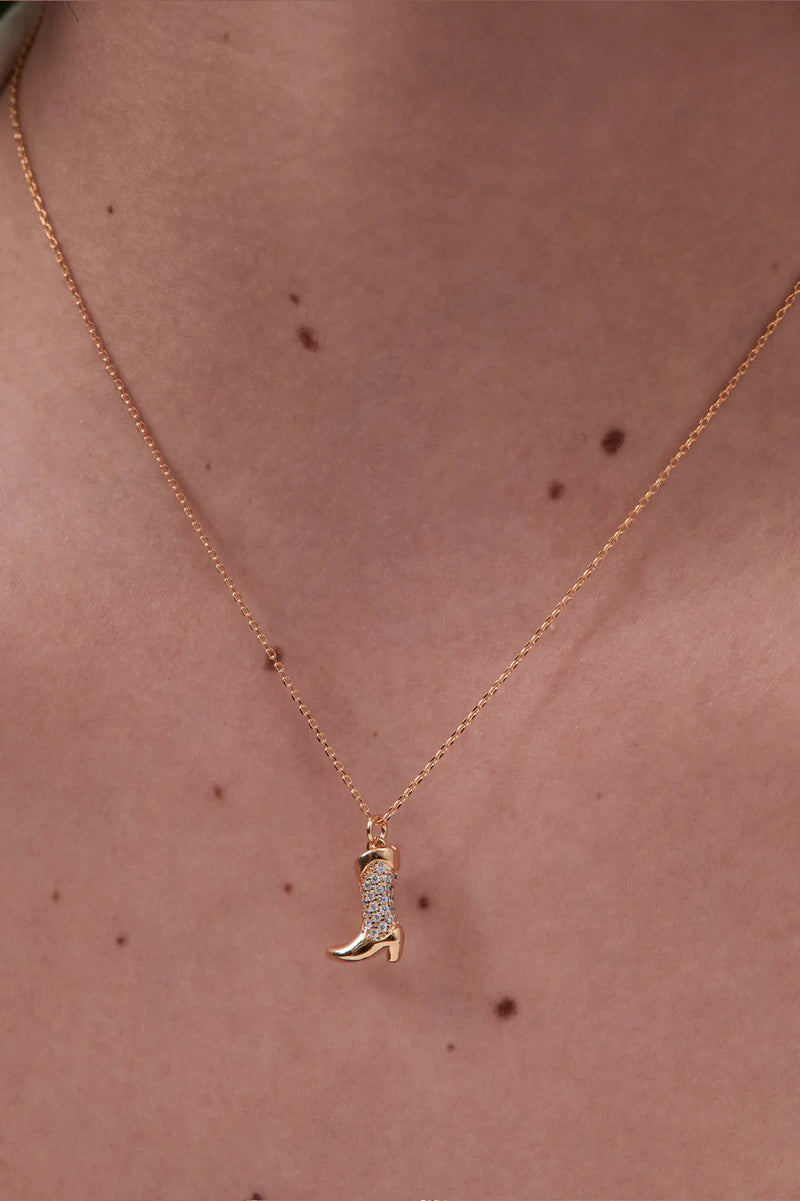 ESTELLA BARTLETT PAVE COWBOY BOOT NECKLACE GOLD PLATED