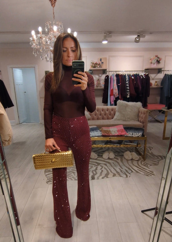 FLORENCE HIGH NECK MESH BODYSUIT BURGUNDY